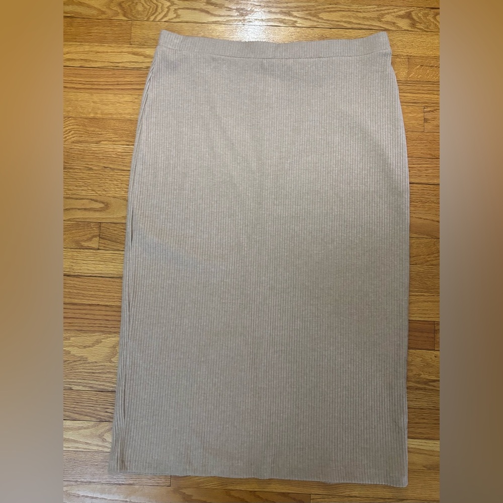 Express Skirt Women’s XL Brown Ribbed Stretchy Slit-Back Maxi Casual New